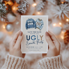 Modern Ugly Sweater Party Save the Date Feestdagenkaart