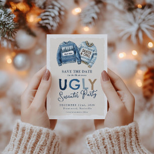 Modern Ugly Sweater Party Save the Date Feestdagenkaart
