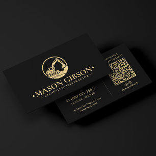 Modern Uitgraving Operator Aannemer Logo Zwart Visitekaartje