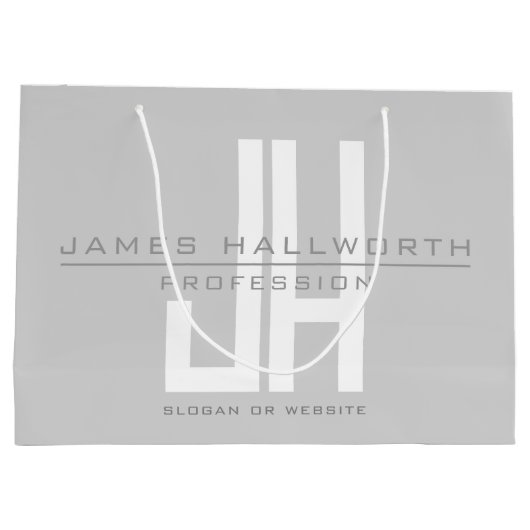 Modern Uitziend Bedrijfsmonogram | Grijs Groot Cadeauzakje (Achterkant)