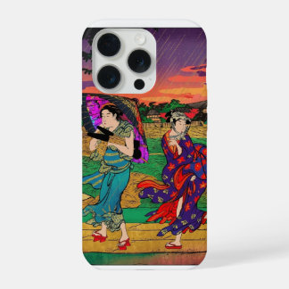 Modern Ukiyo-E Pop Art: Vibrant Rain Walk Edition iPhone 15 Pro Hoesje
