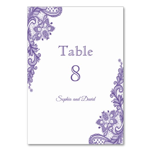 Modern ultra Violet Lace Weddenschap Tabelnummer Kaart (Voorkant)