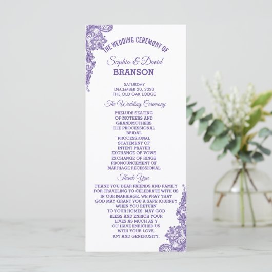 Modern ultra Violet Lace Wedding Programme Programma (Staand voorkant)