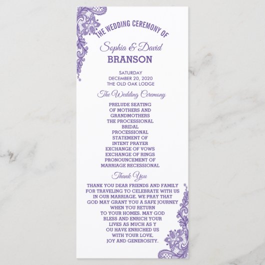 Modern ultra Violet Lace Wedding Programme Programma (Voorkant)