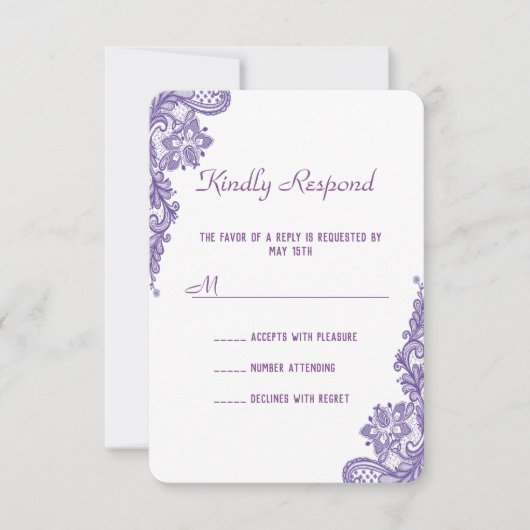 Modern ultra Violet Lace Wedding RSVP Uitnodigen (Voorkant)