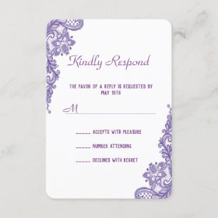 Modern ultra Violet Lace Wedding RSVP Uitnodigen Kaartje