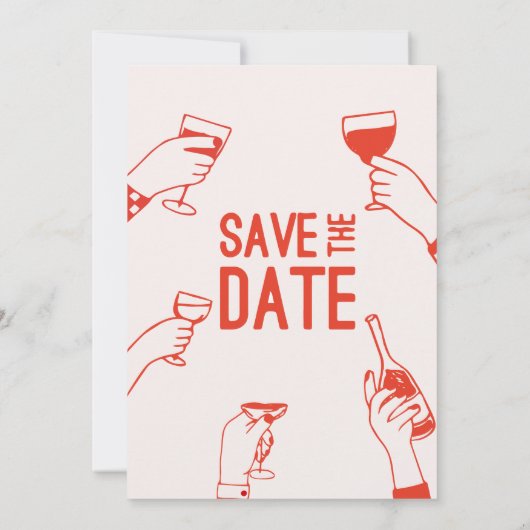 Modern uniek vet funky rood Save the Date Wedding Kaart (Achterkant)