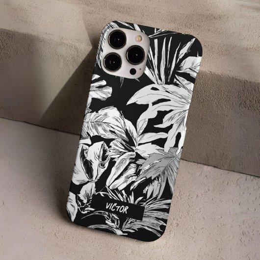 Modern Uniek Zwart-Wit Tropisch Blad Custom Case-Mate iPhone Case