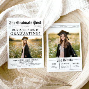 Modern Unique Fun Photo Krant Afstuderen Kaart