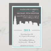 Modern Urban Chicago Skyline Wedding Invitation Kaart (Voorkant / Achterkant)