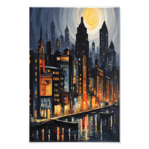 Modern Urban Nightscape – City Skyline bij Dusk Ar Foto Afdruk