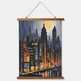 Modern Urban Nightscape – City Skyline bij Dusk Ar Hangend Wandkleed