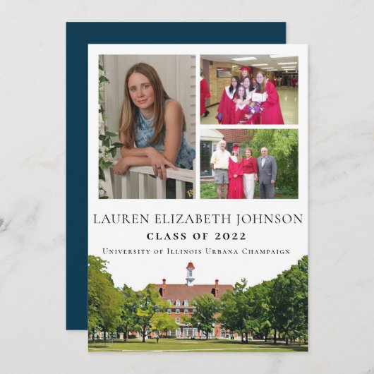 Modern Urbana Champaign 3 Photo Collage Afstuderen Aankondiging (Voorkant / Achterkant)