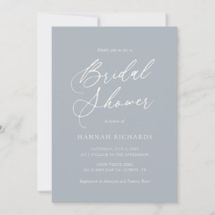 Modern usty Blue Script Bridal Shower Invitation Kaart