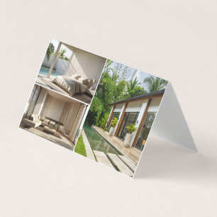 Modern vakantiewoning voor gasten drie foto's visitekaartjes