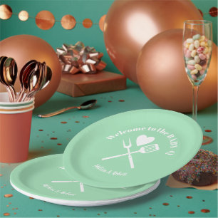 Modern vast Mint Green BABY-Q Baby shower BBQ Papieren Bordje