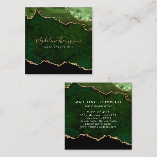 Modern Velvet Green Marble Agate Geode Square Vierkante Visitekaartje (Voorkant / Achterkant)