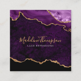 Modern Velvet Paarse Marble Agate Geode Vierkante Visitekaartje