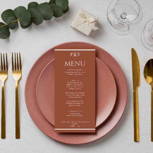 Modern Verbrand Sinaasappel Terracotta Monogram Br Menu