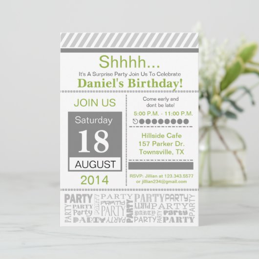 Modern Verjaardag Uitnodiging Uitnodiging Basic gr (Staand voorkant)