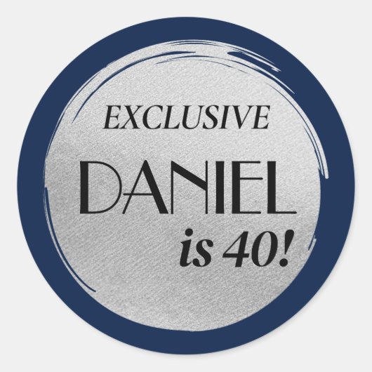 Modern Verjaardagsblad Hoesje Blauw Zilver Ronde Sticker (Voorkant)