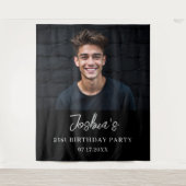 Modern verjaardagsfeest Zwart Custom Photo Instagr Wandkleed (Voorkant)
