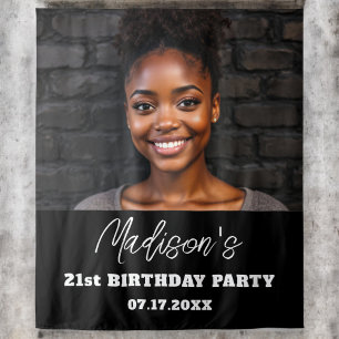 Modern verjaardagsfeest Zwart Custom Photo Instagr Wandkleed