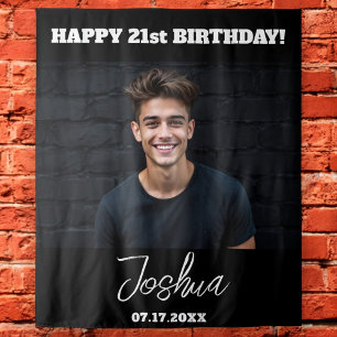 Modern verjaardagsfeest Zwart Custom Photo Instagr Wandkleed