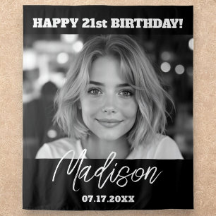 Modern verjaardagsfeest Zwart Custom Photo Instagr Wandkleed
