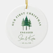 Modern Verloving eerste kerstpijnbomen Keramisch Ornament (Voorkant)