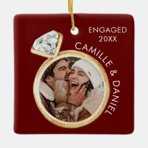 Modern Verloving Kerst Foto Ornament