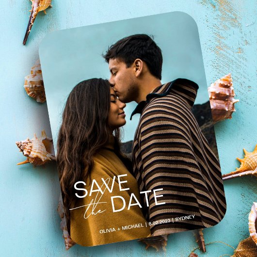 Modern verloving save the date huwelijksgunsten magneet