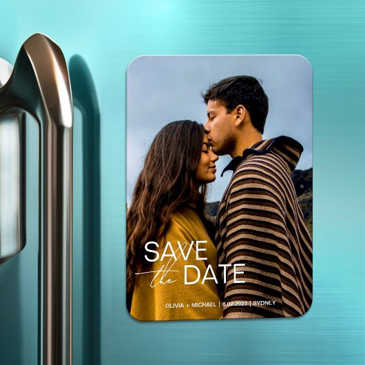 Modern verloving save the date huwelijksgunsten magneet