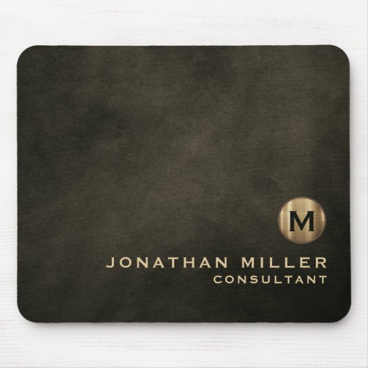 Modern Versleten Leren Gouden Monogram Muismat (Voorkant)
