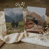 Modern Vertical Double-sided Photo Save The Date Kaart