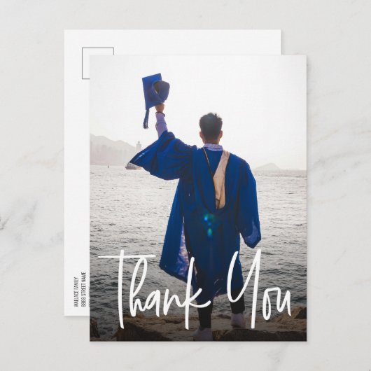 Modern Vertical Photo Afstuderen Custom Bedankt Aankondigingskaart (Voorkant / Achterkant)