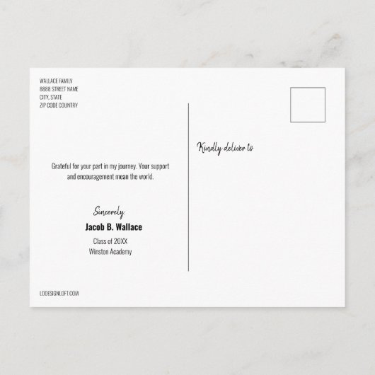 Modern Vertical Photo Afstuderen Custom Bedankt Aankondigingskaart (Achterkant)