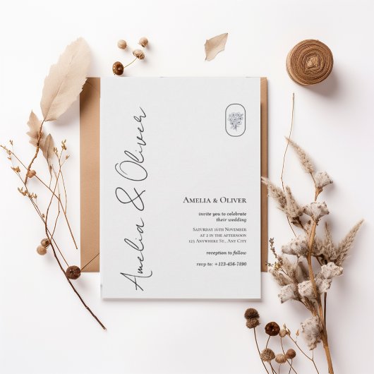 Modern Vertical Script Wedding Invitation