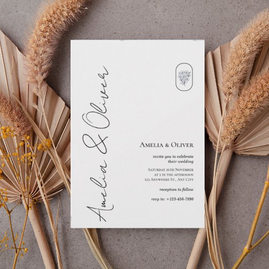 Modern Vertical Script Wedding Invitation