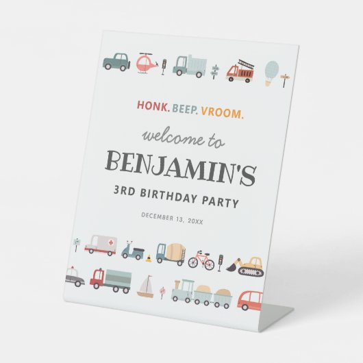 Modern vervoer verjaardag welkomstbord reclamebord met voetstuk (Voorkant)