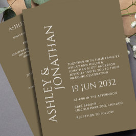 Modern vet en minimalistisch bruiloft alles-in-één kaart