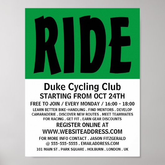 Modern vet, Fietsclub Adverteren Poster (Voorkant)