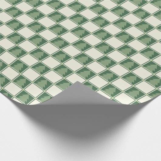 Modern vet groen kerstgeruit boompatroon cadeaupapier (Hoek)