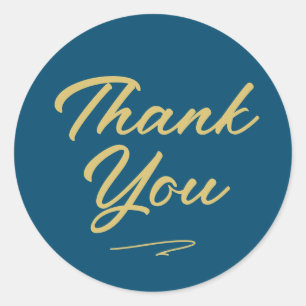 Modern vet handgeschreven script dank u blauw ronde sticker