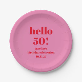 Modern Vet Helder Roze Rood 50ste Verjaardag Custo Papieren Bordje