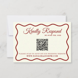 Modern vet ivoor retro funky QR code bruiloft RSVP Kaartje