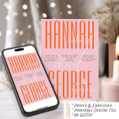 Modern vet roze en Oranje QR-code Unieke bruiloft Kaart