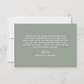 Modern vet script Sage groen Baby shower Bedankkaart (Achterkant)