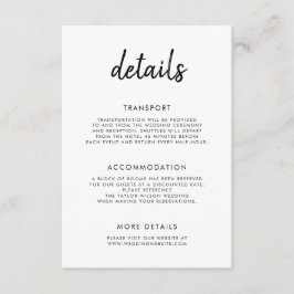 Modern vet script zwart wit bruiloft details informatiekaartje