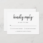 Modern vet script zwart-wit bruiloft RSVP kaartje (Voorkant / Achterkant)